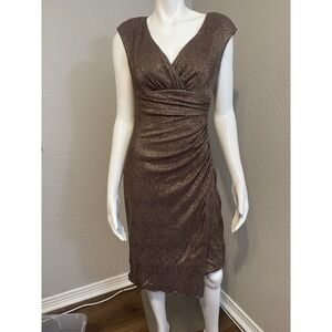 Lauren Ralph Dress 6 Vtg Sexy Gold Stretch Knee Length Party Formal